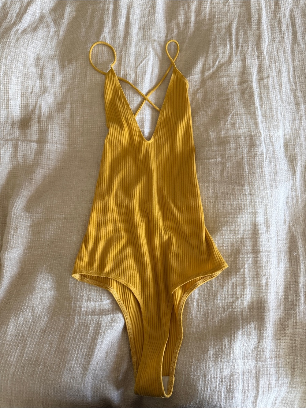 Reformation Vintage Ribbed Mustard Womens XS Halter One Piece Bodysuit